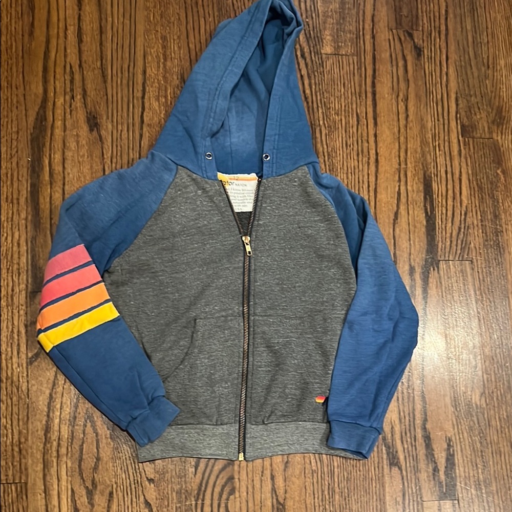 Aviator Nation Blue and Gray Hoodie with Striped Sleeve